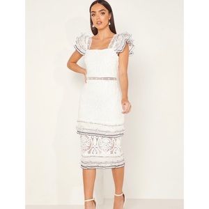 Australian Designer Elliatt Esme Ruffle Sleeves White Lace Dress Bridal Shower